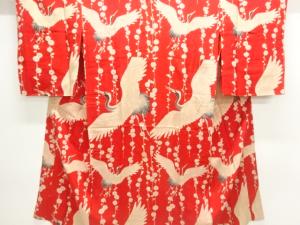 アンティーク　錦紗鶴に梅模様長襦袢